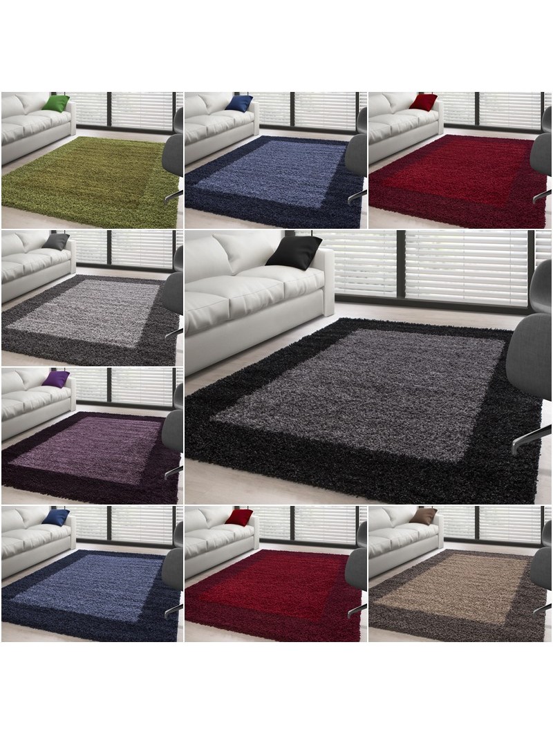 Tapis Shaggy pile longue designe bordure couleurs et tailles au choix