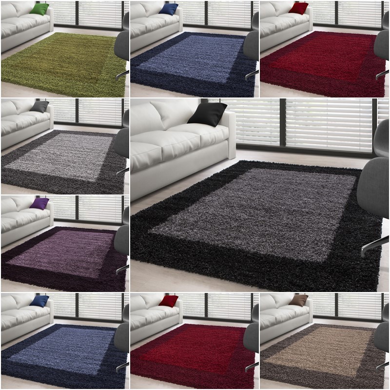 Tapis Shaggy pile longue designe bordure couleurs et tailles au choix